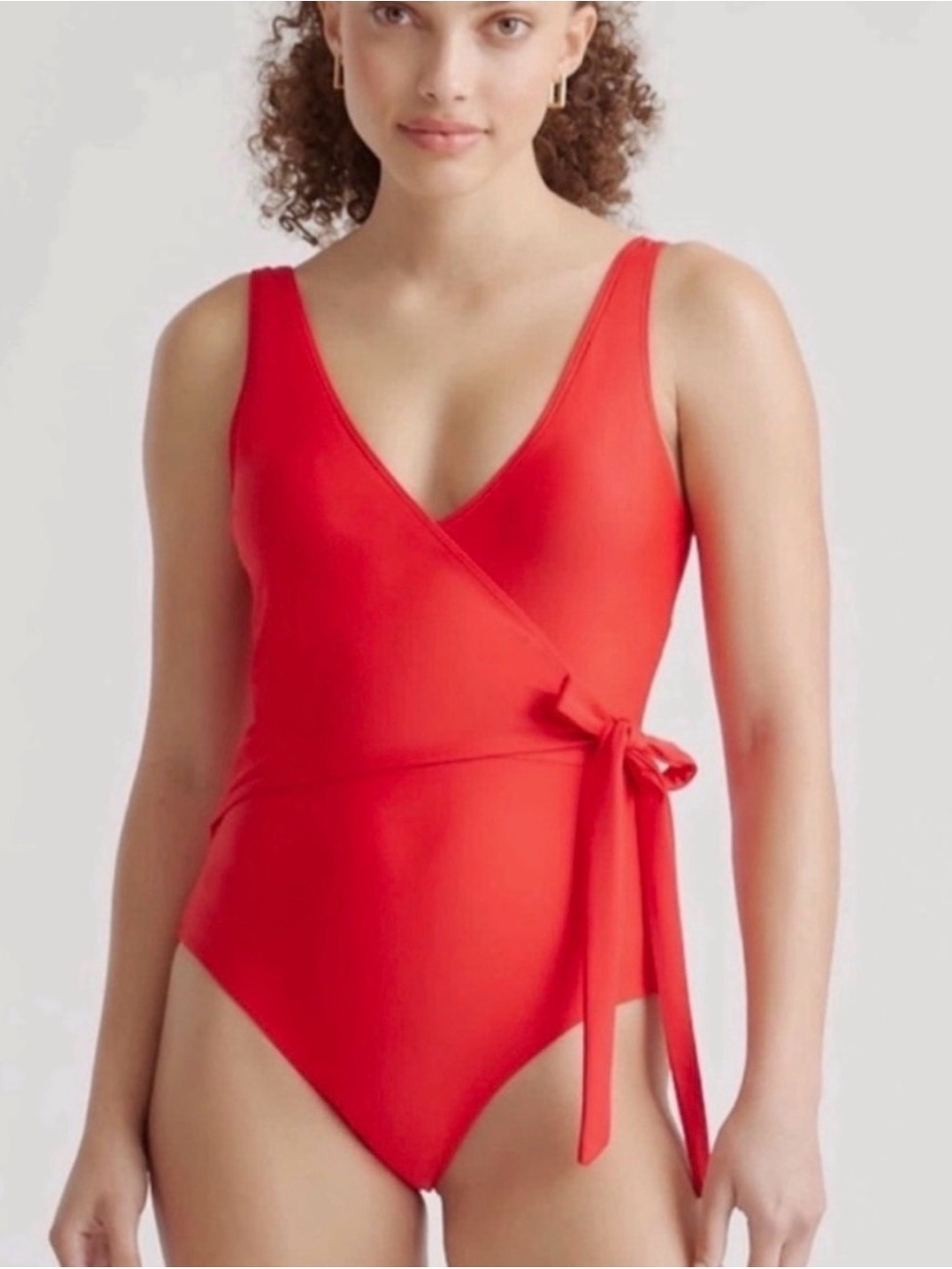 Quince Red One-Piece Swimsuit Faux Wrap Side Tie size 6